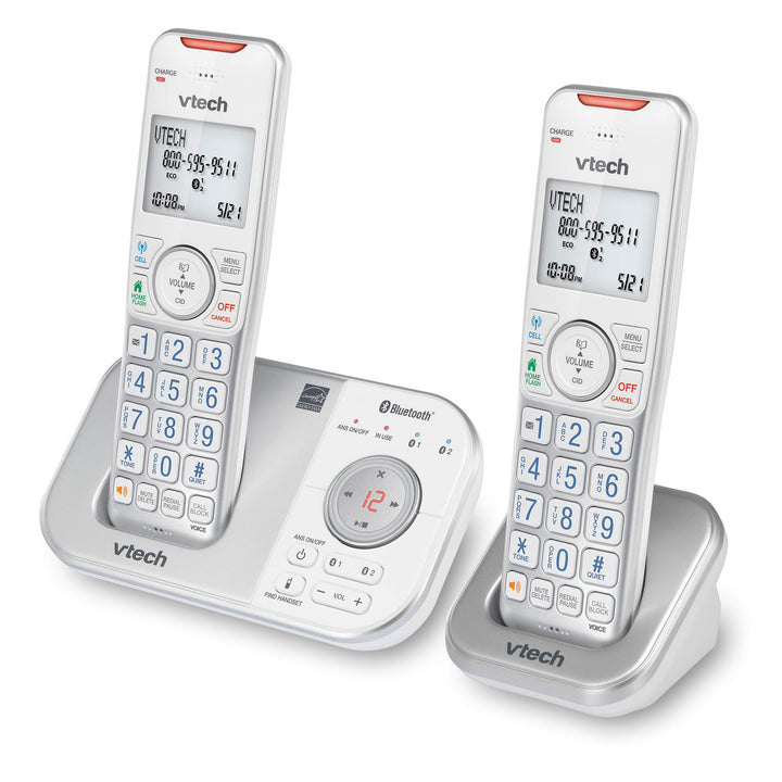 VTech VS112-27 DECT 6.0 Bluetooth 2 Handset Cordless Phone for Home with Answering Machine, Call Blocking, Caller ID, Intercom and Connect to Cell (White) White 2 Handsets