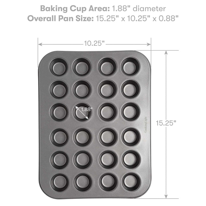 Mini Muffin Pan Carbon Steel Quick Release Coating, Non-Stick Bakeware, Heavy Duty Performance, 24-Cup, Gray 24-Cup Mini Muffin Pan