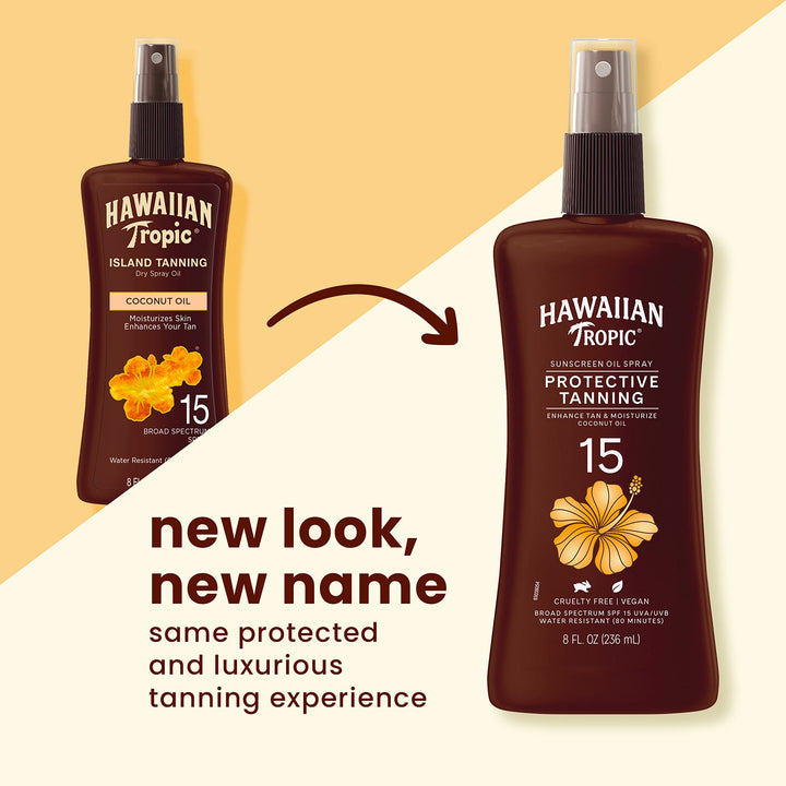 Hawaiian Tropic Protective Tanning Oil Spray Sunscreen SPF 15, 8oz | Tanning Sunscreen, Tanning Oil with SPF, Moisturizing Body Oil, Hawaiian Tropic Oil, Oxybenzone Free Outdoor Tanning Oil, 8oz 8 Ounce (Pack of 1)