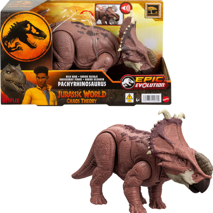 Mattel Jurassic World Wild Roar Pachyrhinosaurus Dinosaur Figure with Continuing Head Strike & Roar Sound, Posable Toy & Digital Play