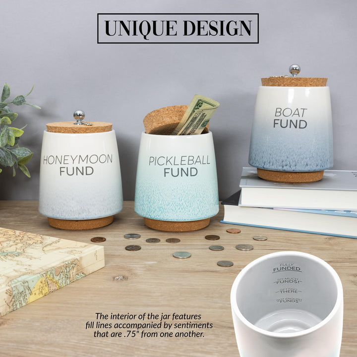 Pavilion - Honeymoon Fund 6.5-inch Unique Ceramic Piggy Bank Savings Bank Money Jar with Cork Base and Cork Lid, Ombre Gray 78620