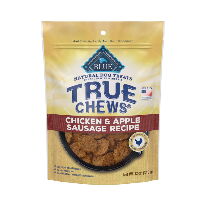 Blue Buffalo True Chews Premium Natural Dog Treats, Chicken and Apple Sausage 12 oz bag