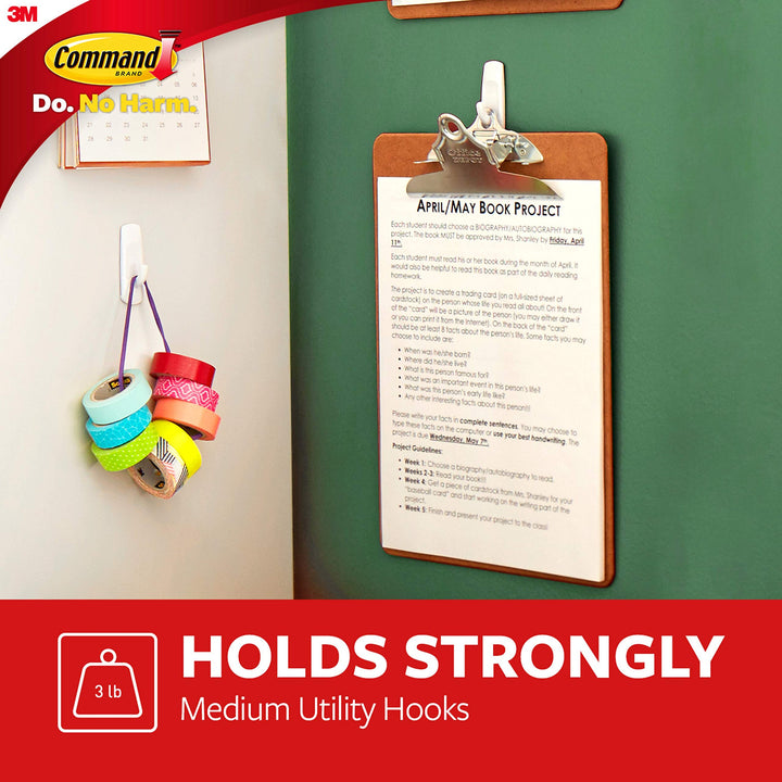 Command Medium Utility Hooks, Damage Free Hanging Wall Hooks with Adhesive Strips, No Tools Wall Hooks for Hanging Organizational Items in Living Spaces, 20 White Hooks and 24 Command Strips 20 Hooks