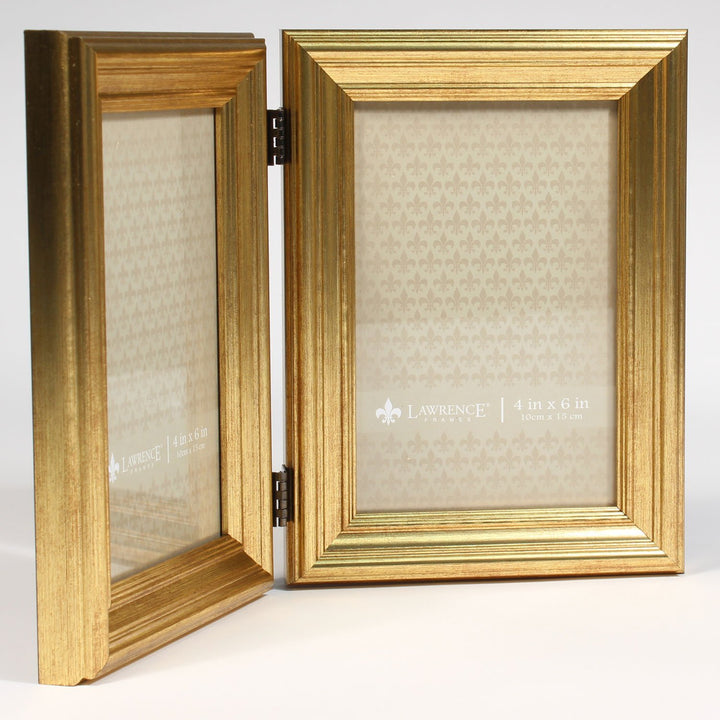 Lawrence Frames 4x6 Hinged Double Sutter Burnished Gold Picture Frame 4x6 Double