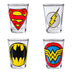 Silver Buffalo DC Comics Superhero Logos Mini Glasses 4 Pack Featuring Flash, Superman, Wonder Woman, and Batman, 1.5 Ounces Comics Sketch Logos