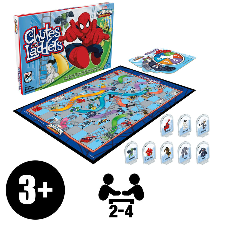 Hasbro Gaming Chutes and Ladders: Marvel Spider-Man Edition Board Game for Kids 2-4 Players, Preschool Games, Ages 3 and Up (Exclusive) Multicolored