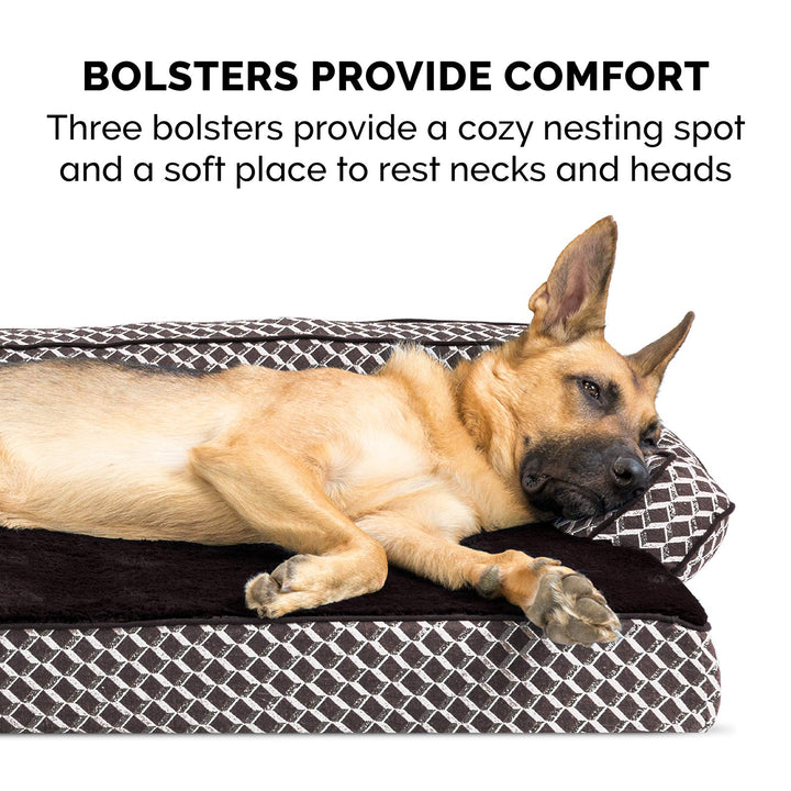 Furhaven Memory Foam Dog Bed for Small Dogs w/ Removable Bolsters & Washable Cover, For Dogs Up to 20 lbs - Plush & Woven Decor Comfy Couch Sofa - Diamond Brown, Small 20.0"L x 15.0"W x 6.3"Th (Comfy Couch - Plush & Decor) Diamond Brown