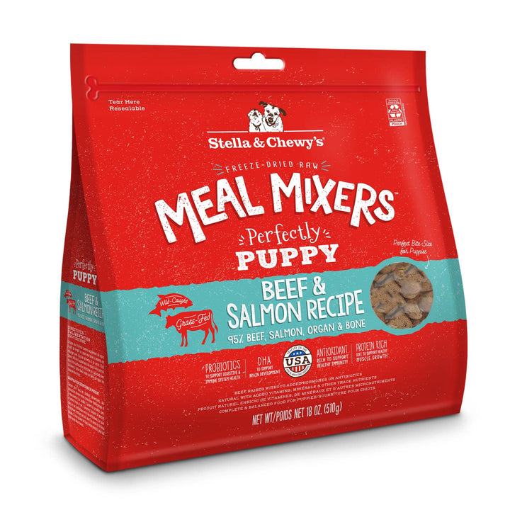 Stella & Chewy's Freeze Dried Raw Meal Mixers  Crafted for Puppies  Grain Free, Protein Rich Perfectly Puppy Beef & Salmon Recipe  18 oz Bag