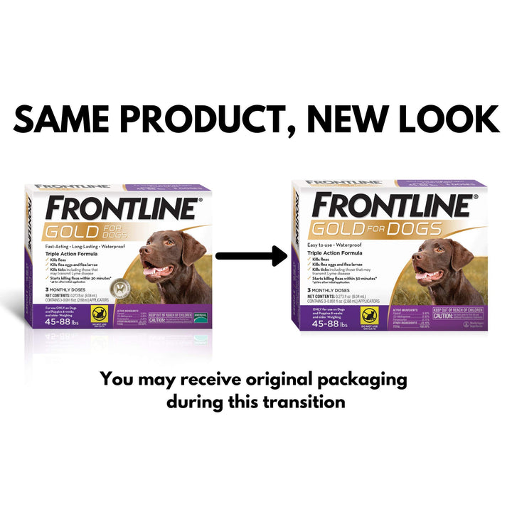 FRONTLINE Gold Flea & Tick Treatment for Large Dogs Up to 45 to 88 lbs., Pack of 3 3 Count