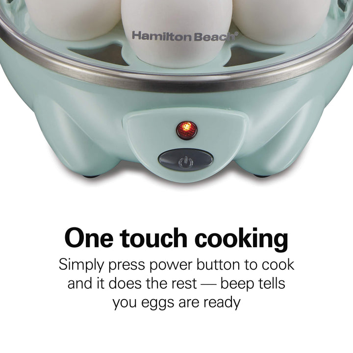 Hamilton Beach 3-in-1 Electric Egg Cooker for Hard Boiled Eggs, Poacher, Omelet Maker & Vegetable Steamer, Holds 7, Mint (25504)