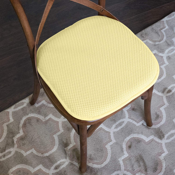 Sweet Home Collection Chair Cushion Memory Foam Pads Honeycomb Pattern Slip Non Skid Rubber Back Rounded Square 16" x 16" Seat Cover, 2 Pack, Yellow