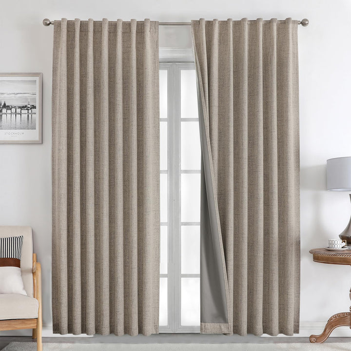 Joydeco 100% Black Out Curtains 63 inch Long 2 Panels Burg Natural Blackout Linen Drapes for Bedroom Living Room Darkening Curtain Thermal Insulated Back tab Rod Pocket(37x63 inch,Sage Green) Sage Green 37"W x 63"L (Pack of 2)