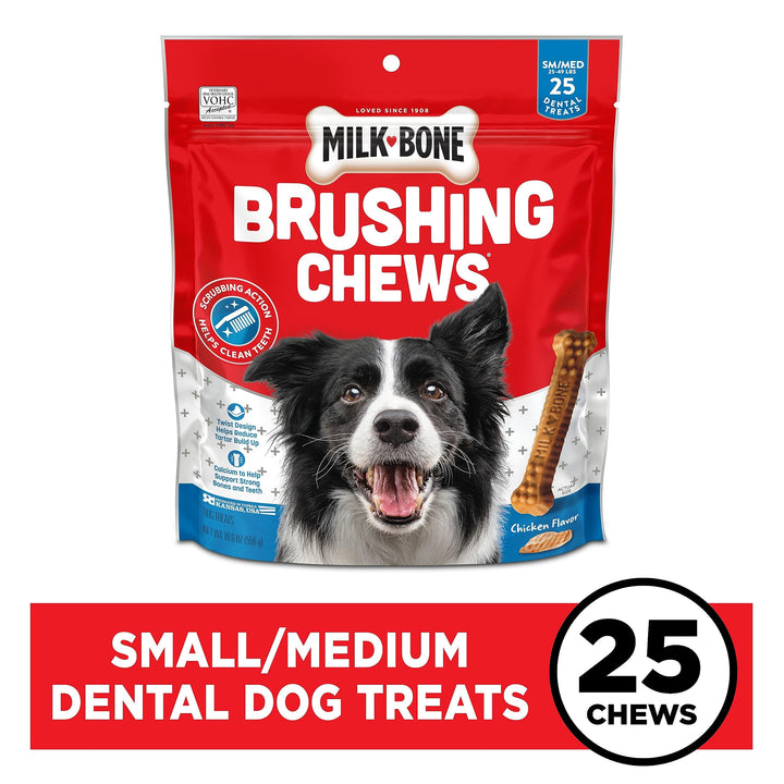 Milk-Bone Original Brushing Chews, 25 Small/Medium Daily Dental Dog Treats 19.6 Ounce (Pack of 1)