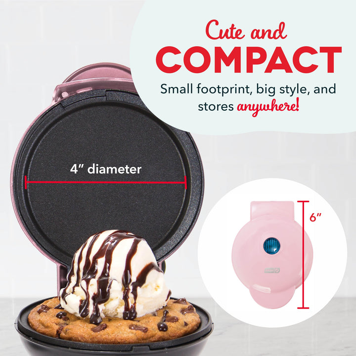 DASH Mini Maker Electric Round Griddle for Individual Pancakes, Cookies, Eggs & other on the go Breakfast, Lunch & Snacks with Indicator Light + Included Recipe Book - Pink