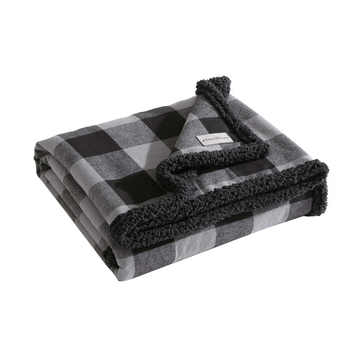 Eddie Bauer - Throw Blanket, Super Soft Reversible Sherpa Flannel Bedding, Ideal Christmas & White Elephant Gifts, Cozy Plaid Throw Blankets for Couch (Cabin Plaid Grey, Throw) Grey/Black