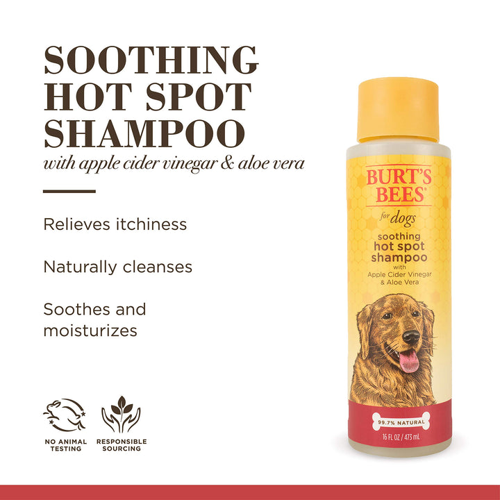 Burt's Bees for Pets Natural Hot Spot Shampoo with Apple Cider Vinegar & Aloe Vera | Soothing & Relieving Hot Spot Remedy for Dog | Cruelty Free, Sulfate & Paraben Free, pH Balanced for Dogs | 16 Oz 16 Fl Oz (Pack of 1)