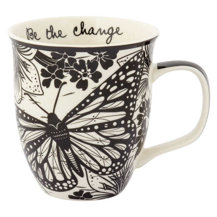 Karma Gifts 16 oz Black and White Boho Mug Butterfly - Cute Coffee and Tea Mug - Ceramic Coffee Mugs for Women and Men 1 Count (Pack of 1)