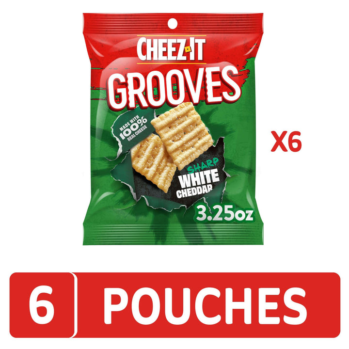 Cheez-It Grooves Crunchy Cheese Crackers, Snack Crackers, Lunch Snacks, Family Size, Sharp White Cheddar, 17oz Box (1 Box) 1.06 Pound (Pack of 1)