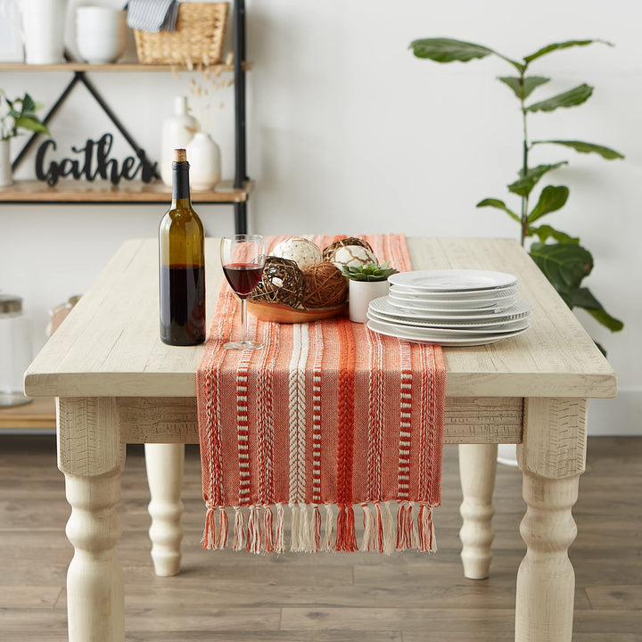 DII Farmhouse Braided Stripe Table Runner Collection, 15x72 (15x77, Fringe Included), Vintage Red 15x72" (15x77", Fringe Included) Striped