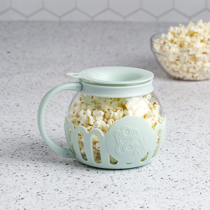 Ecolution Patented Micro-Pop Microwave Popcorn Popper with Temperature Safe Glass, 3-in-1 Lid Measures Kernels and Melts Butter, Made Without BPA, Dishwasher Safe, 1.5-Quart, Aqua