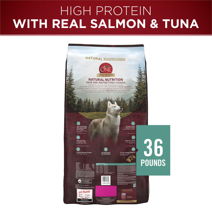 Purina ONE True Instinct With Real Salmon and Tuna Natural With Added Vitamins, Minerals and Nutrients High Protein Dog Food Dry Formula - 36 lb. Bag Salmon & Tuna 36 Pound (Pack of 1)