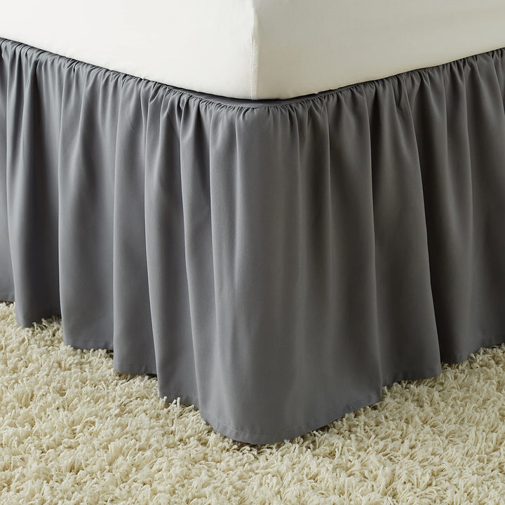 Basics Lightweight Ruffled Bed Skirt, Classic Style, Soft and Stylish 100% Microfiber With 16" Drop, Queen, Dark Grey, Solid