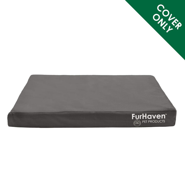 Furhaven Replacement Dog Bed Cover Water-Resistant Indoor/Outdoor Logo Print Oxford Polycanvas Mattress, Washable - Stone Gray, Large Water-Resistant Logo Print (Stone Gray) 36.0"L x 27.0"W x 0.3"Th Cover Only