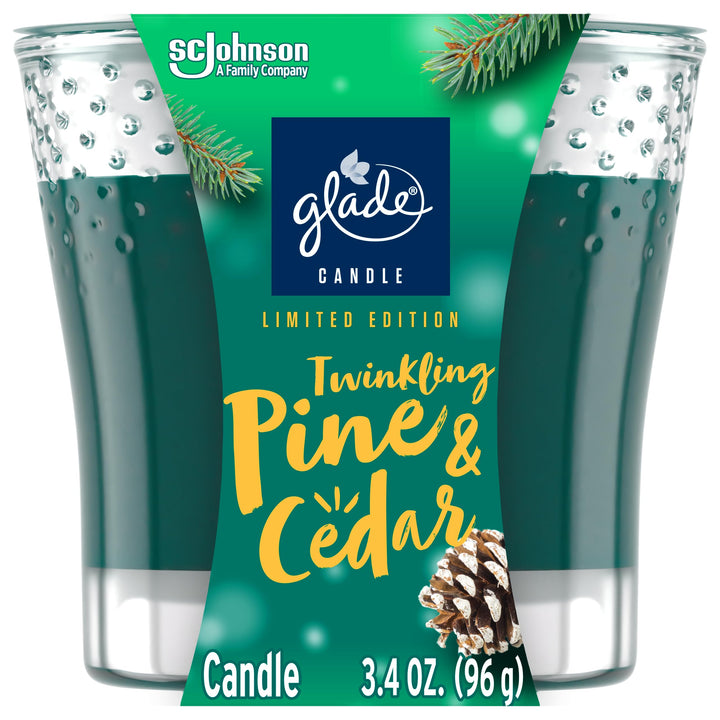 Glade Candle Jar, Air Freshener, Twinkling Pine & Cedar, Limited Edition Scent, 3.4 Oz