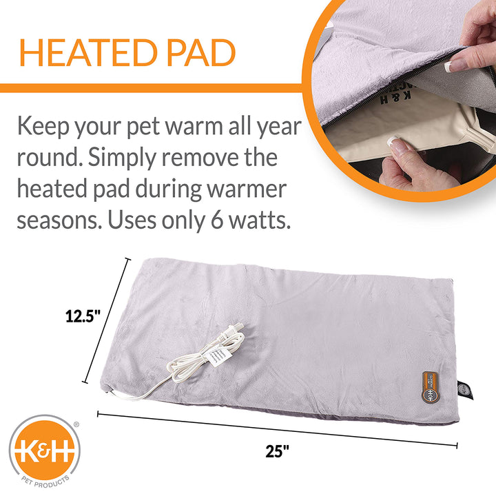 K&H Pet Products Heated Thermo-Kitty Mat, Indoor Heated Cat Bed, Pet Heat Pad for Indoor Cats and Small Dogs, Cat Heating Pad, Electric Thermal Warming Cat Bed Mat, Gray 12.5 X 25 Inches Pet Bed