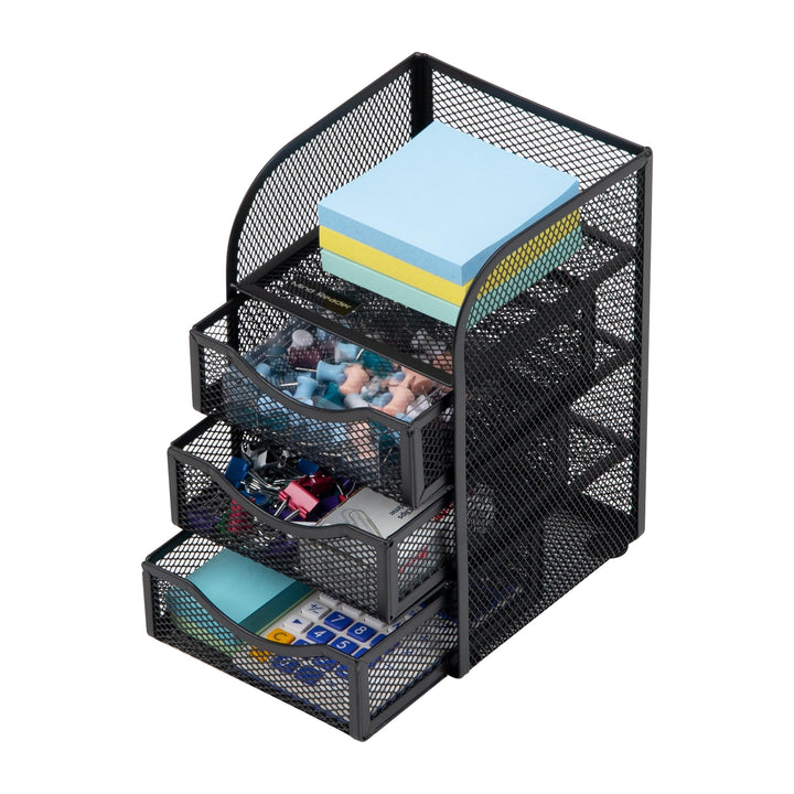 Mind Reader Mini Desk Supplies Office Supplies Organizer, 3 Drawers, 1 Top Shelf, Black