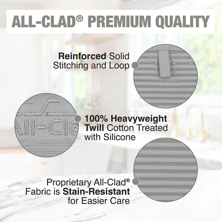 All-Clad Premium Pot Holder & Heating Pad, (2-Pack) Heat Resistant to 500 Degrees, 100% Cotton 10"x6.25" for Kitchen and Barbeque, Titanium 2 Pack