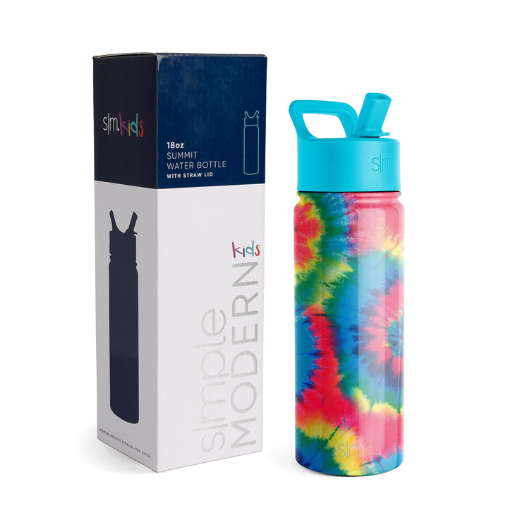 Simple Modern Kids Water Bottle with Straw Lid | Insulated Stainless Steel Reusable Tumbler for School, Girls | Summit Collection | 18oz, Tie-Dye -Tie-Dye