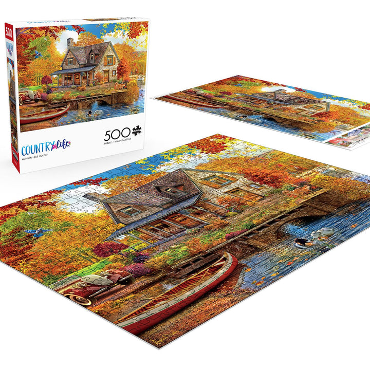 Buffalo Games - Angelo Bonito - Autumn Lake House - 500 Piece Jigsaw Puzzle for Adults Challenging Puzzle Perfect for Game Nights - Finished Puzzle Size is 21.25 x 15.00