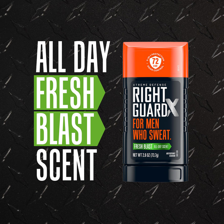 Right Guard Xtreme Defense Invisible Solid Antiperspirant & Deodorant ,72-Hour Odor Control,Fresh Blast Scent, 2.6 oz. (4 count)