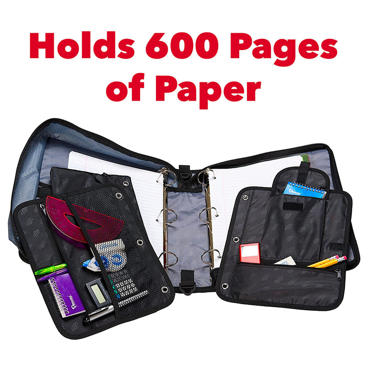 Case-it The Dual 2-in-1 Zipper Binder - Two 1.5 Inch D-Rings - Includes Pencil Pouch - Multiple Pockets - 600 Sheet Capacity - Comes with Shoulder Strap - Jet Black Dual-101 Single