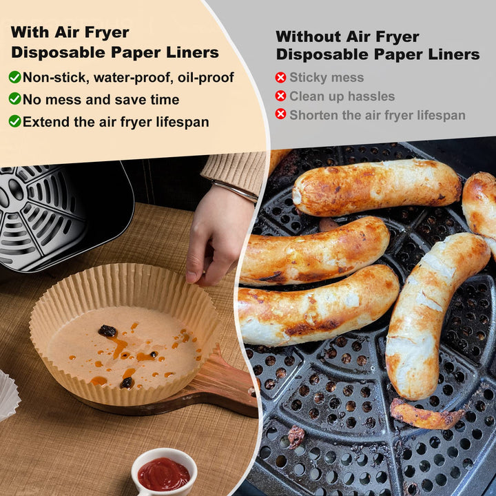 Air Fryer Paper Liners Disposable: 100pcs Oil Proof Parchment Sheets Round, Airfryer Paper Basket Bowl Liner for Baking Cooking Food 6.5"Round 100