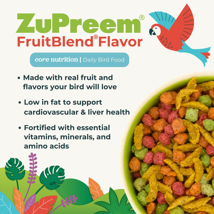 ZuPreem FruitBlend Bird Pellets, Daily Bird Food for Cockatiel, Lovebird, Quaker, Small Conure, Lorikeet, Core Nutrition for Medium Birds, Cockatiel Pellets, Conure Food (M, 2 lb) FruitBlend Pellets 2 Pound (Pack of 1)