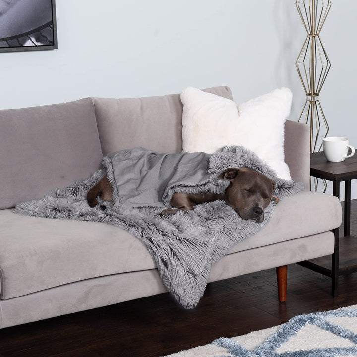 Furhaven Waterproof Throw Blanket for Dogs & Indoor Cats, Washable - Shaggy Plush Calming Long Faux Fur & Velvet Dog Blanket - Gray, Large Blanket - Long Faux Fur (Gray) 50.0"L x 35.0"W x 0.3"Th Waterproof Only