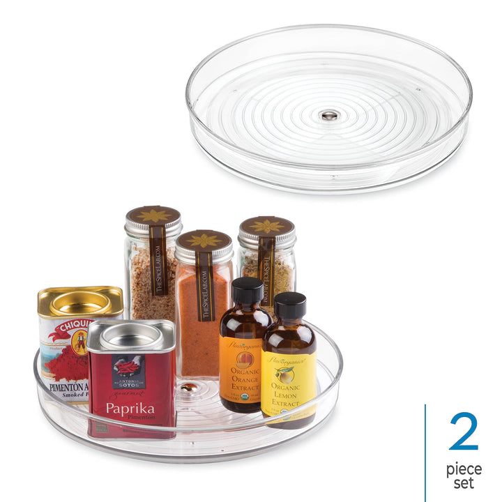 iDesign Recycled Plastic Lazy Susan Turntable Organizer, Pantry, Bathroom, General Storage and More, The Linus Collection – Set of 2, 9”, Clear 9" Inch