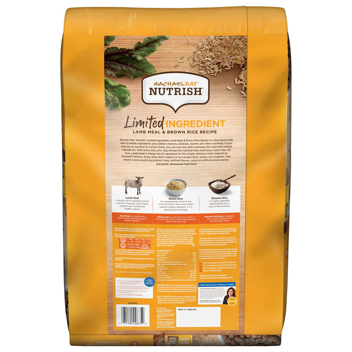 Rachael Ray Nutrish Limited Ingredient Dog Food, Lamb Meal & Brown Rice Recipe, 28 lb. Bag Dry Food 28 Pound (Pack of 1)