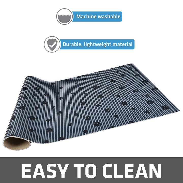 Drymate Pet Bowl Placemat, Dog & Cat Food Feeding Mat - Absorbent Fabric, Waterproof Backing, Slip-Resistant - Machine Washable/Durable (USA Made) (16” x 28”) (Grey Stripe Black Paw) Large (16" x 28") Grey Stripe Black Paw