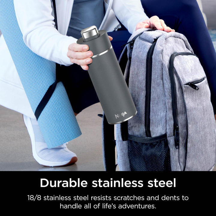 Ninja DW1801GY Thirsti 18oz Travel Water Bottle, For Carbonated Sparkling Drinks, Colder and Fizzier Longer, Stainless Steel, Leak Proof, 24 Hours Cold, Dishwasher Safe, Metal Insulated Tumbler, Gray