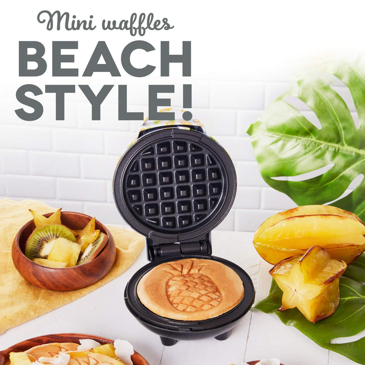 DASH Mini Maker for Individual Waffles, Hash Browns, Keto Chaffles with Easy to Clean, Non-Stick Surfaces, 4 Inch, White Pineapple Waffle Maker