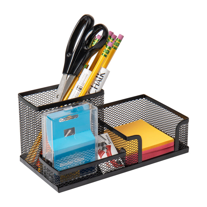 Mind Reader Desktop Organizer, Pen Holder, Clip Basket, Storage, Office, Metal Mesh, 8.07" L x 4.13" W x 3.94" H, Black