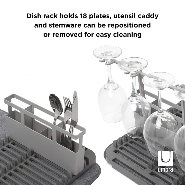 Umbra Udry Dish Rack With Dry Mat Rack with Caddy Gray