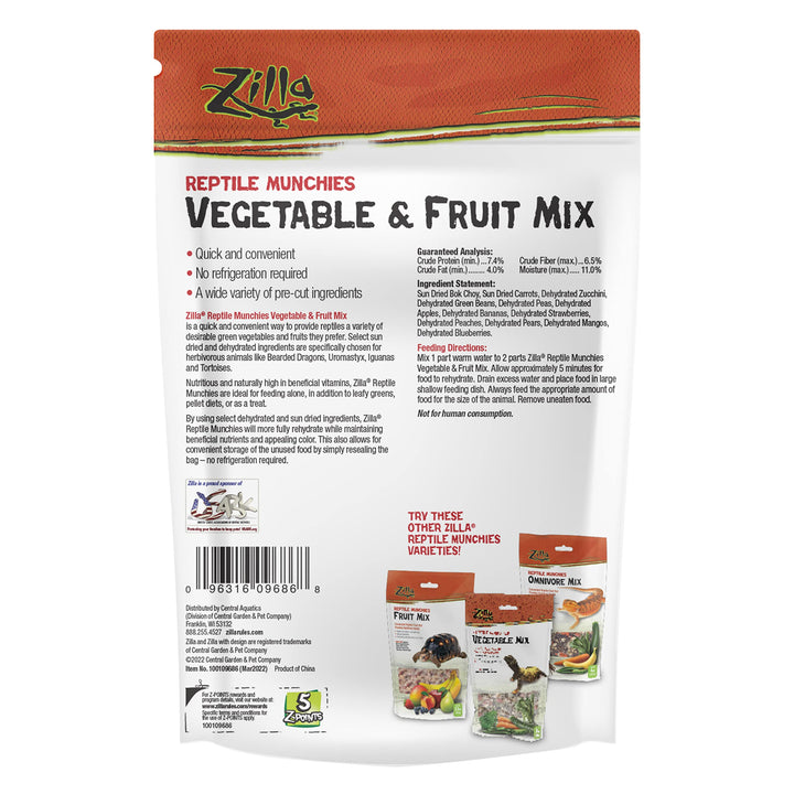 Zilla Reptile Food Munchies Vegetable & Fruit Mix, 4-Ounce Standard Packaging