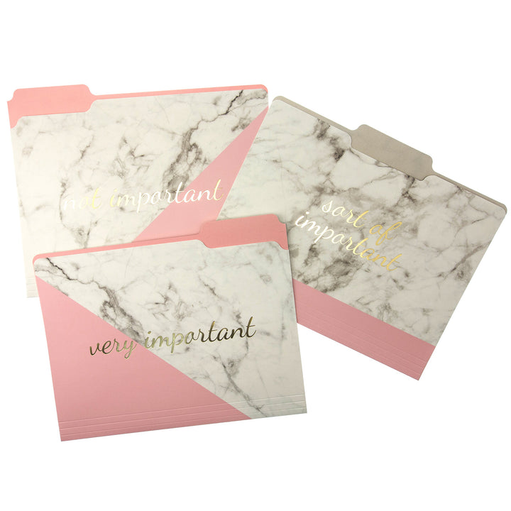 Graphique Blush Marble File Folder Set – File Set Includes 9 Folders and 3 Unique "Important" Designs, Embellished w/ Gold Foil on Durable Triple-Scored Coated Cardstock, 11.75" x 9.5"