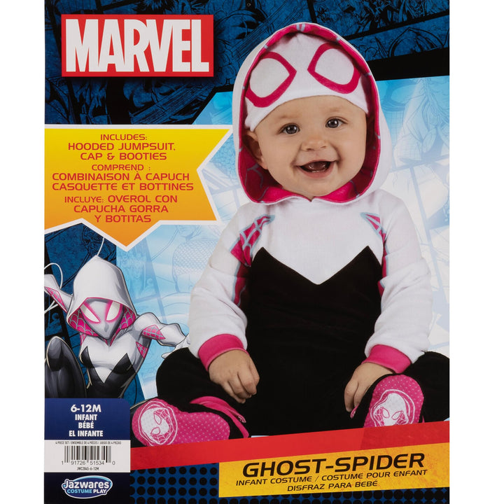 Marvel Spider-Gwen Official Infant Deluxe Halloween Costume - Premium Minky Fabric and Non-Slip Grip Booties 0-6m