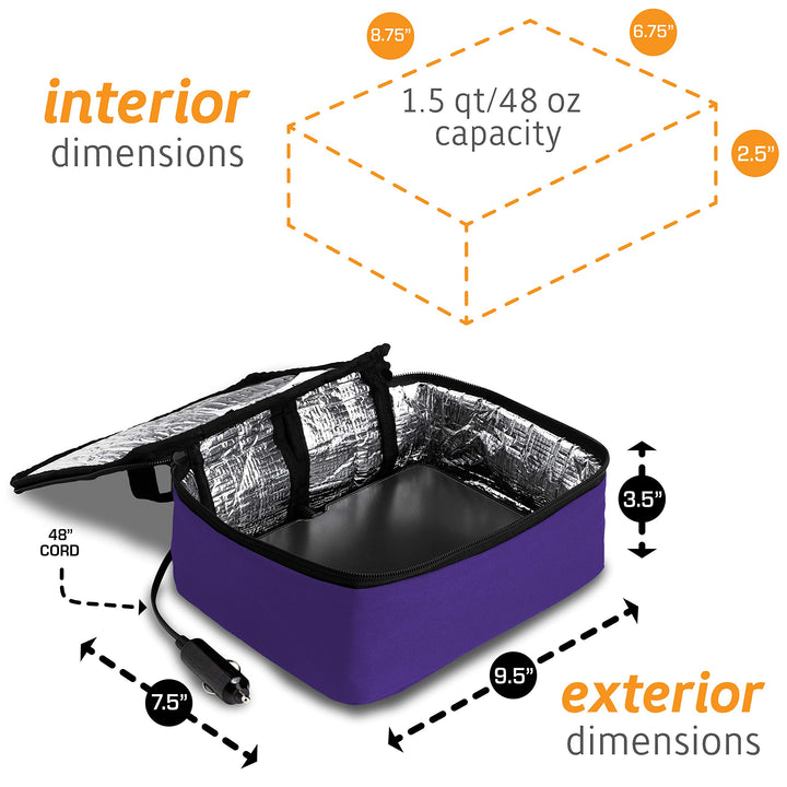 HOTLOGIC Mini Portable Electric Lunch Box Food Heater - Innovative Food Warmer and Heated Lunch Box for Adults Car/Home - Easily Cook, Reheat, and Keep Your Food Warm - Purple (12V)