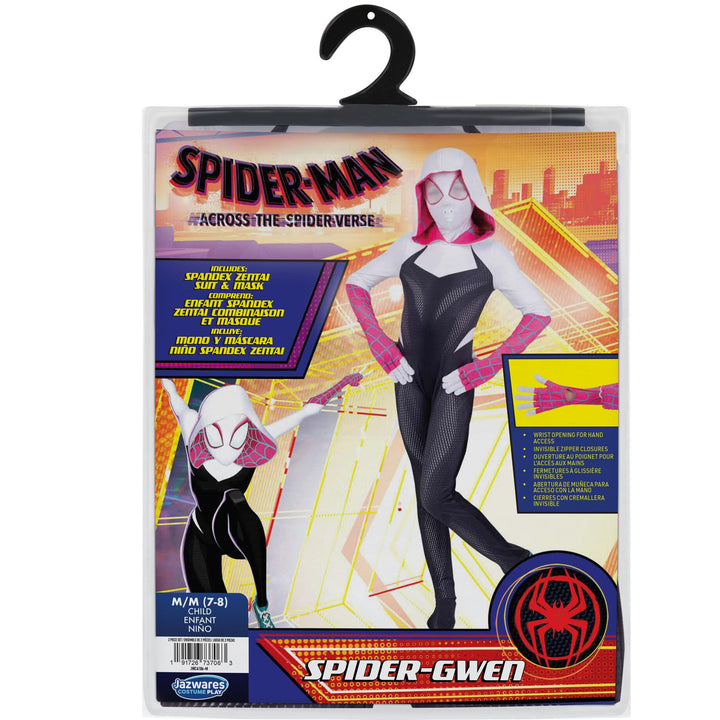 Marvel Spider-Gwen Official Youth Zentai Costume - Hooded Spandex Jumpsuit with Printed Design and Pull On Spandex Mask Extra Small